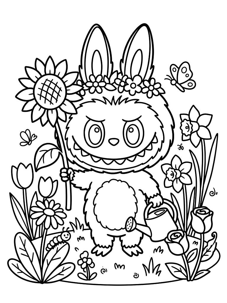 Labubu Flower Garden Series Coloring Page