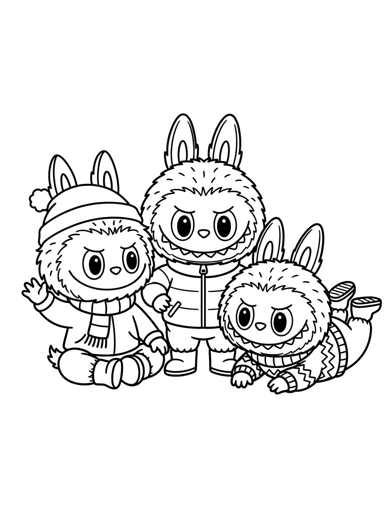 Labubu Group Of The Monsters Coloring Page