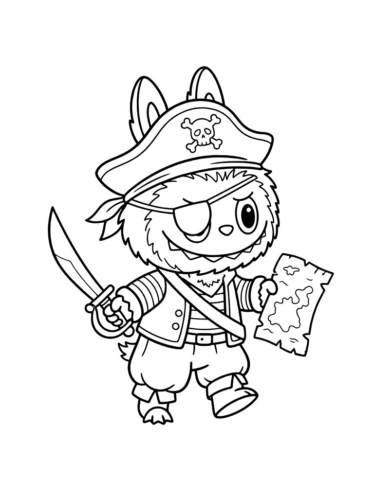 Labubu Pirate Costume Coloring Page