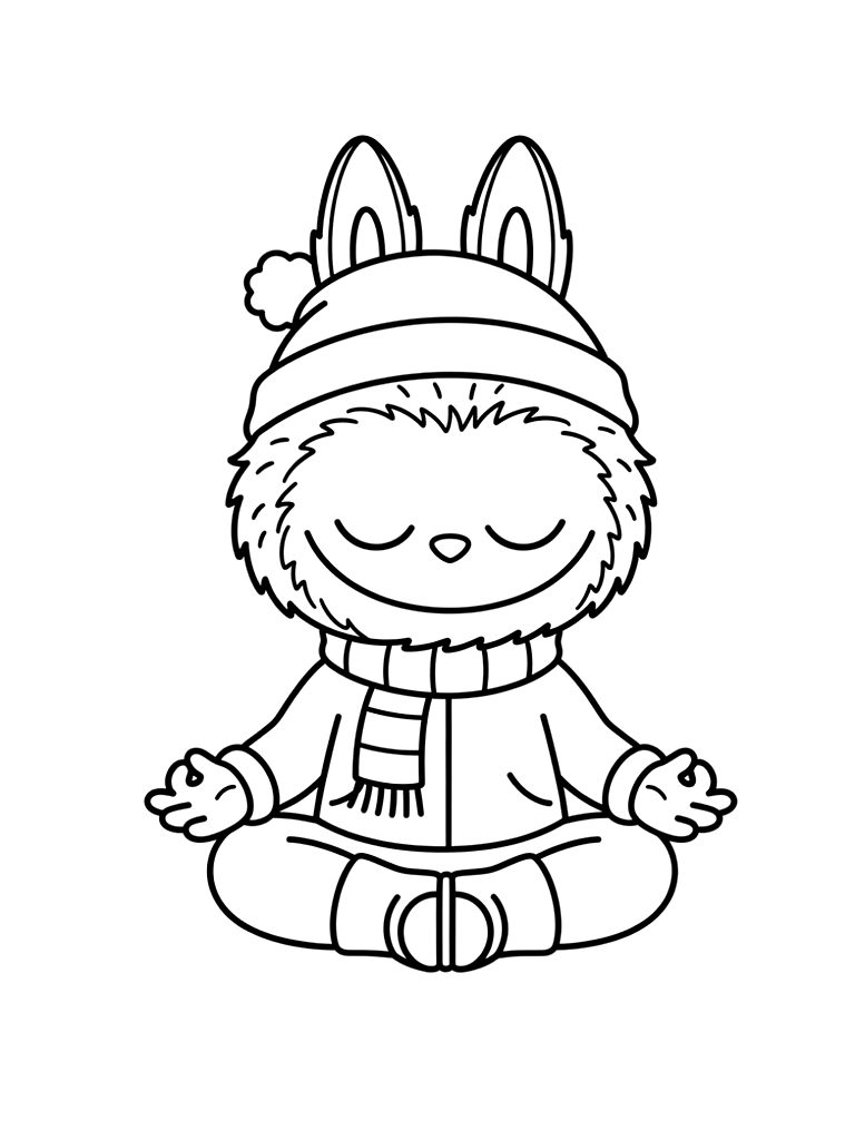 Labubu Relaxing Meditation Pose Coloring Page