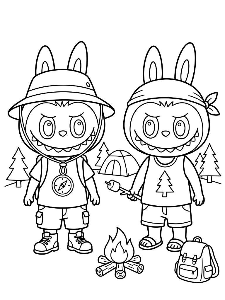 Labubu Summer Camping Outfits Coloring Page
