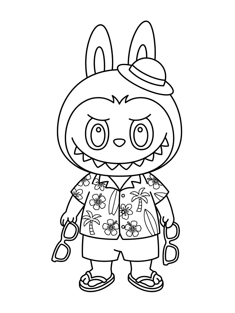 Labubu Wearing Summer Beach Outfits Coloring Page