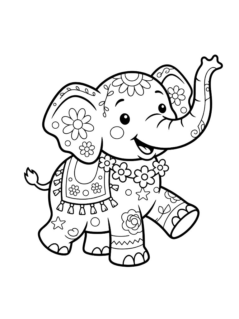 Large Elephant Decorated With Festive Patterns And Flowers For A Parade Coloring Page