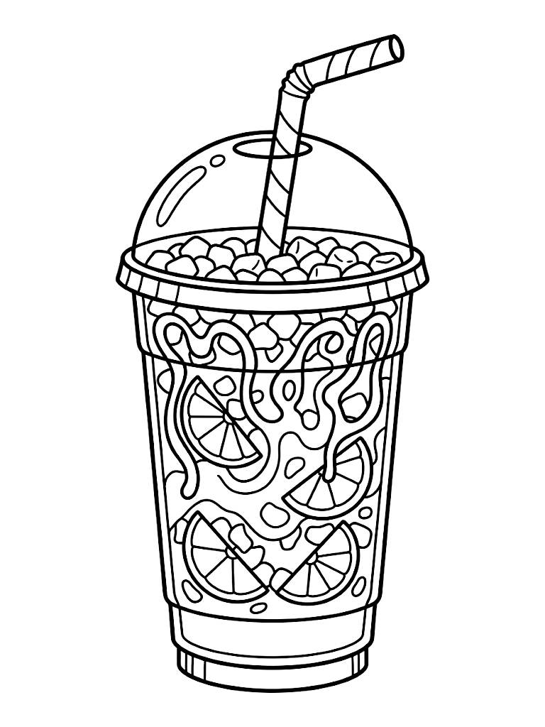 Large Plastic Cup Of Trendy Dirty Soda Filled With Pebble Ice Lime Slices And A Colorful Swirling Syrup Drizzle Coloring Page