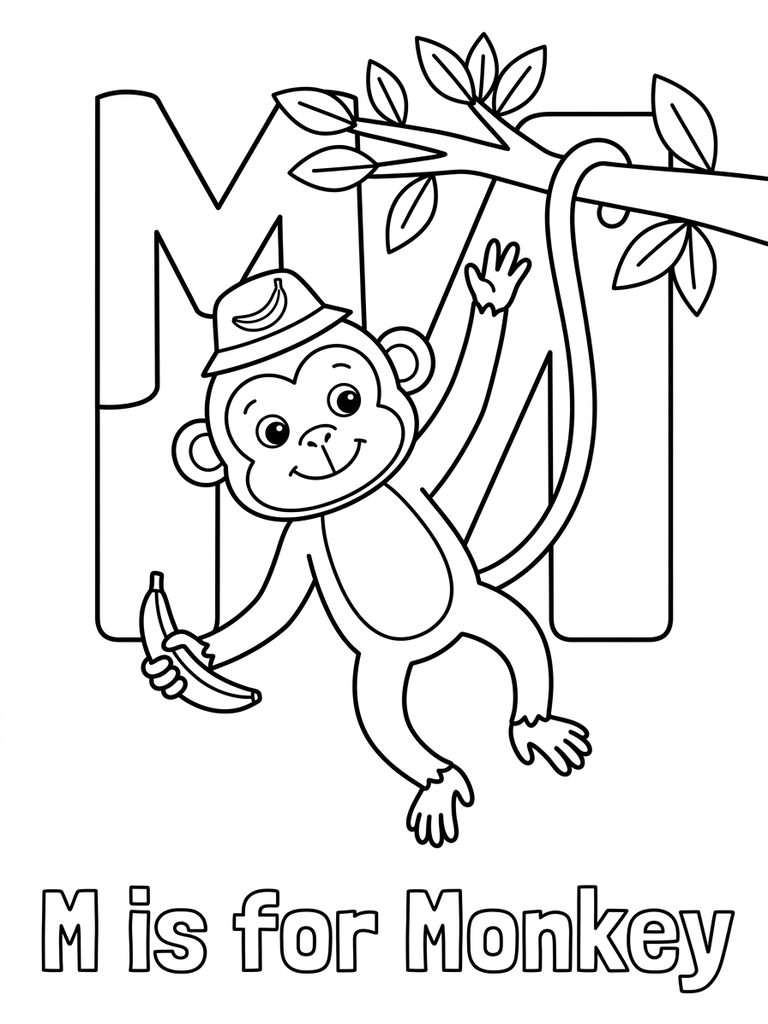 M Is For Monkey Coloring Page