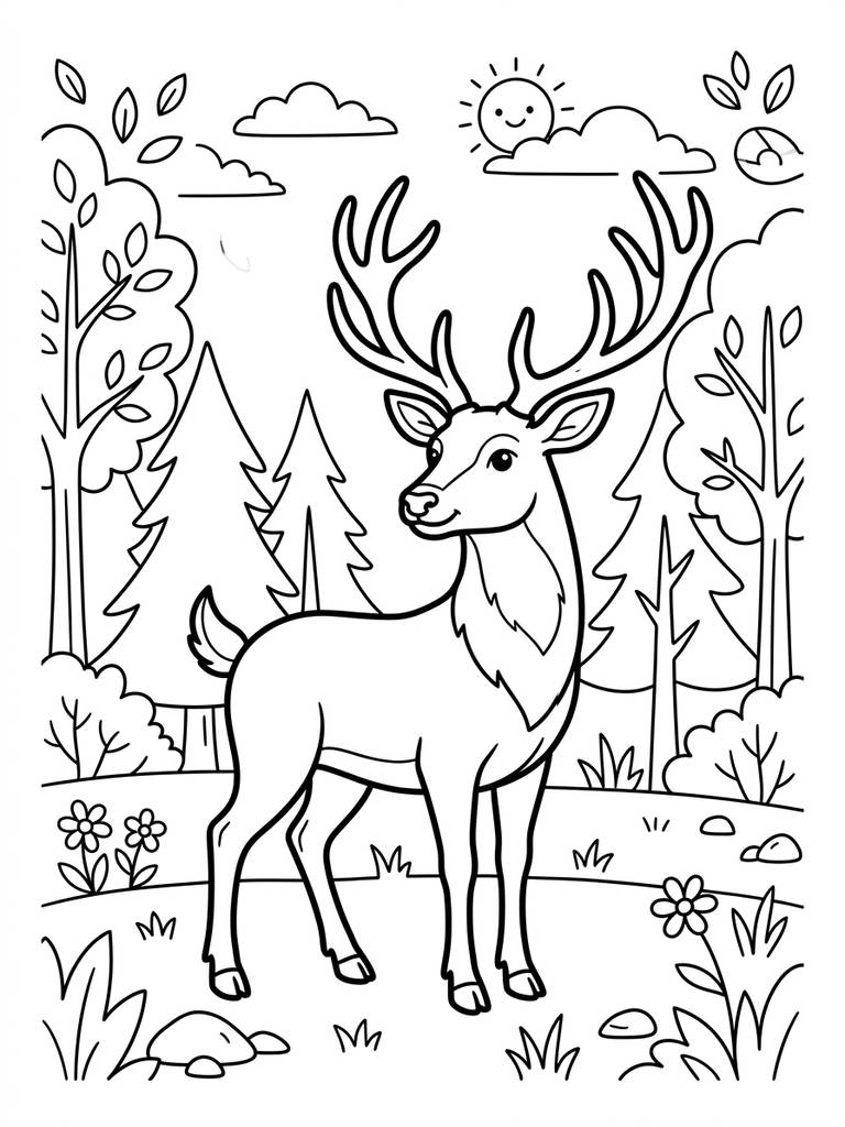 Majestic Deer In Forest Clearing Coloring Page