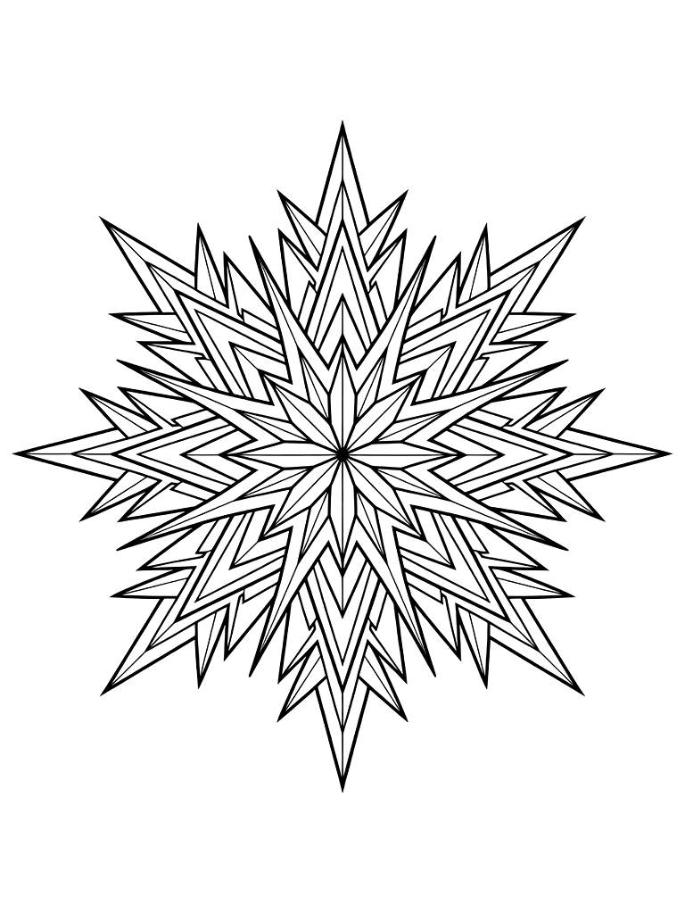 Mandala Design Inspired By A Complex Snowflake With Sharp Geometric Points Coloring Page