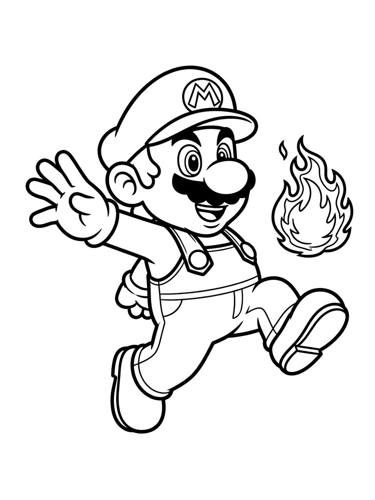 Mario Jumping With Fireball Coloring Page