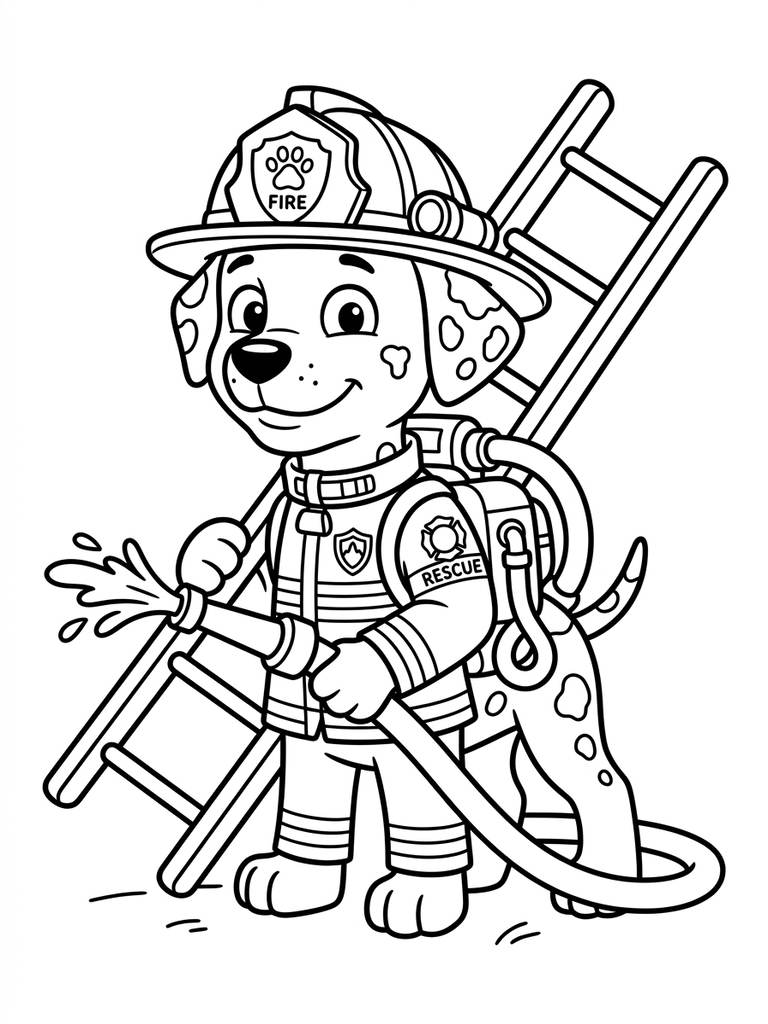 Marshall Fire Rescue / Firefighter Pup With Ladder Or Water Coloring Page
