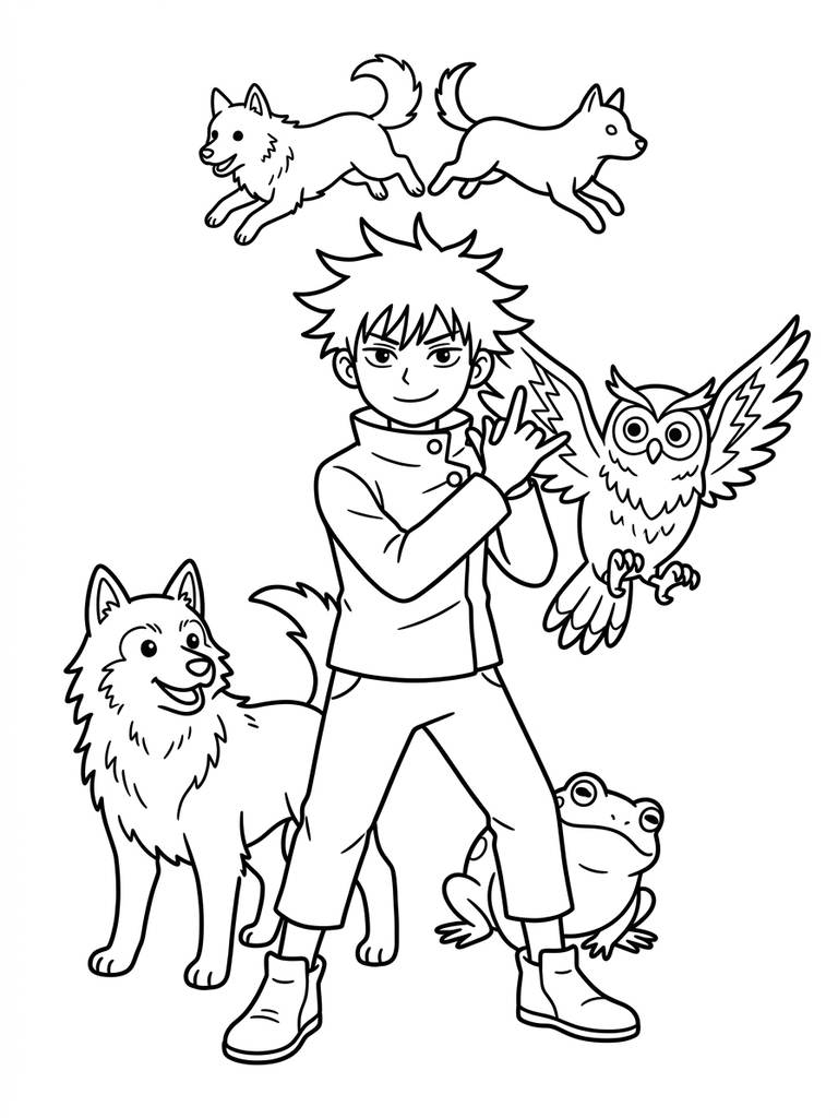Megumi Fushiguro With Shikigami Coloring Page
