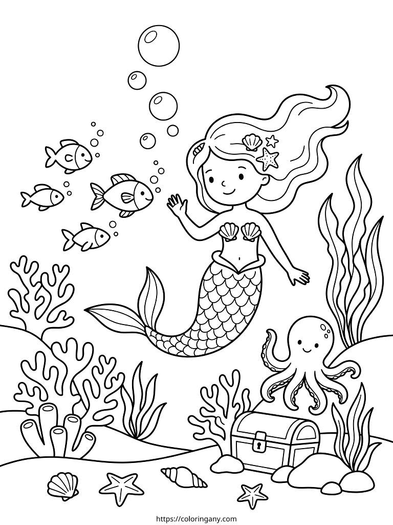 Mermaidcore & Underwater Fantasy Coloring Page