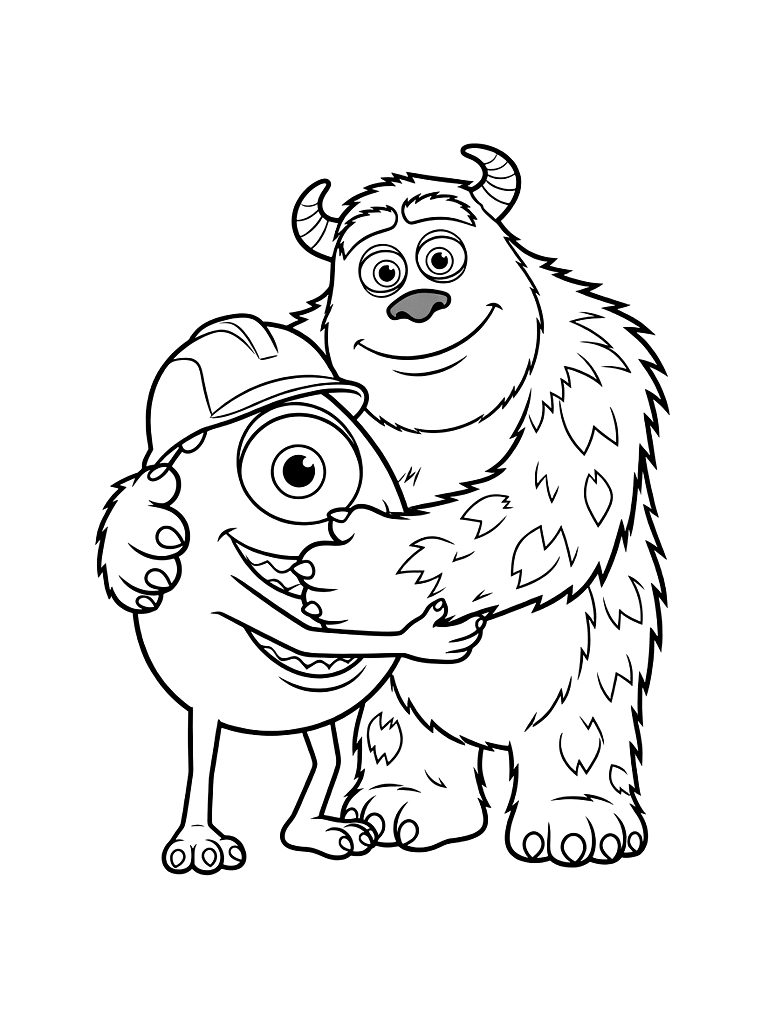 Mike Wazowski And Sulley Hugging Coloring Page