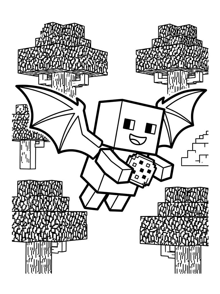 Minecraft Allay Creature Holding A Cookie And Flying Through A Dark Oak Forest With Blocky Trees Coloring Page