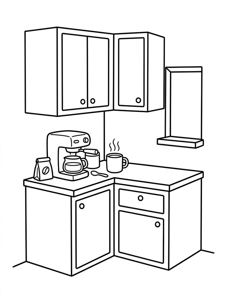 Minimalist Kitchen Corner With Coffee Coloring Page