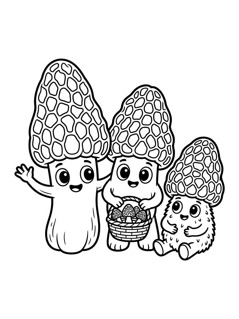 Morel Mushroom Group Coloring Page