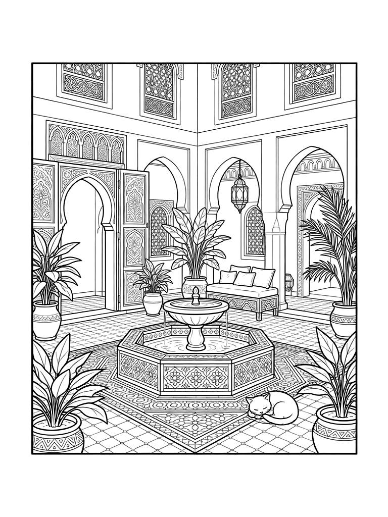 Morocco Riad Courtyard Coloring Page