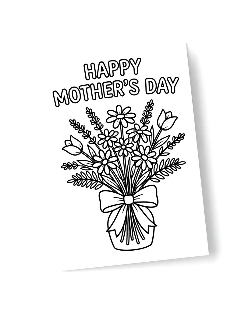 Mother's Day Wildflower Bouquet Card Coloring Page