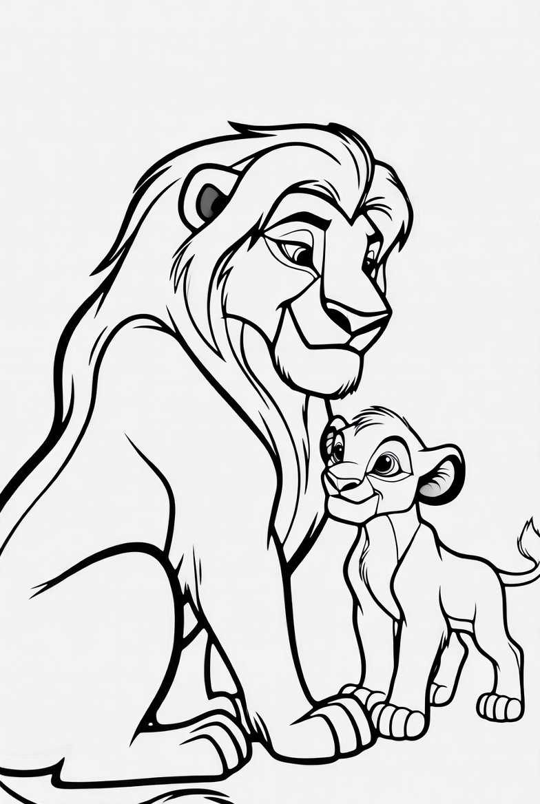 Mufasa and Young Simba Coloring Page