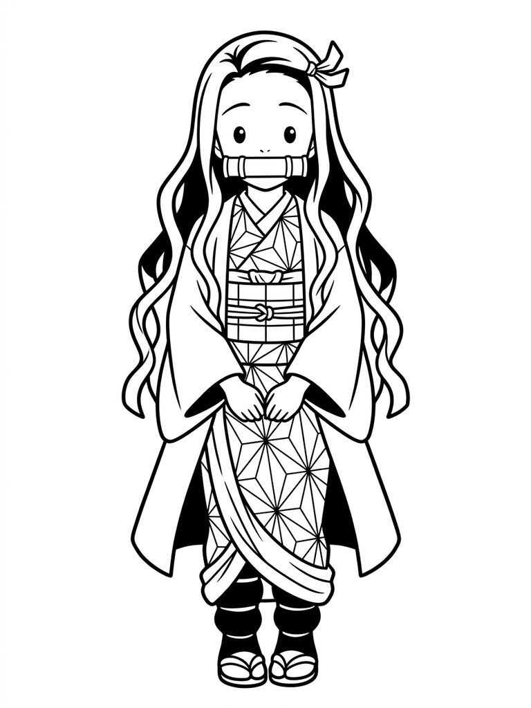 Nezuko Kamado Cute / Box Or Kimono Coloring Page