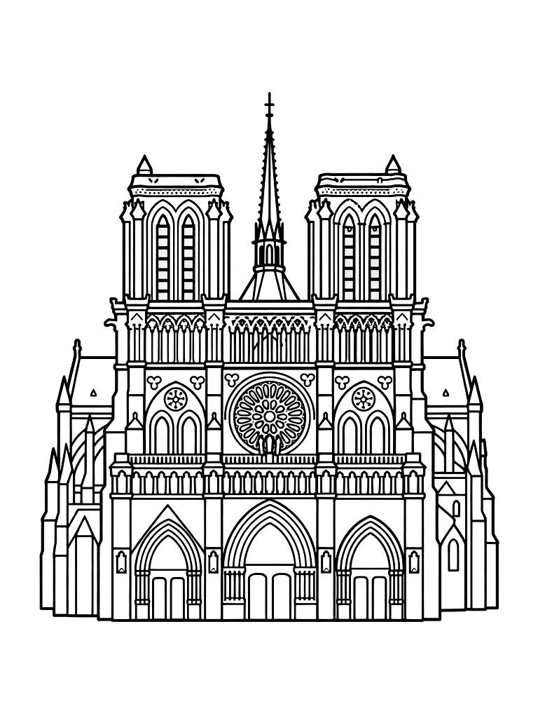 Notre Dame Cathedral Coloring Page