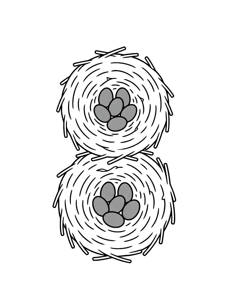 Number 8 Designed As Two Round Bird Nests With Eight Small Blue Eggs Inside Coloring Page