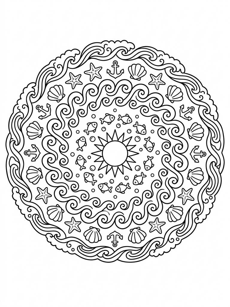 Ocean Wave Mandala Coloring Page