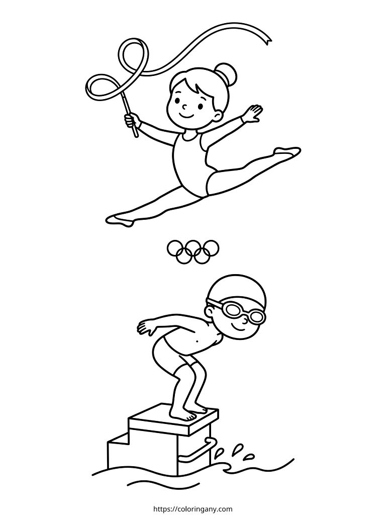 Olympic Gymnastics & Swimming Skills Coloring Page