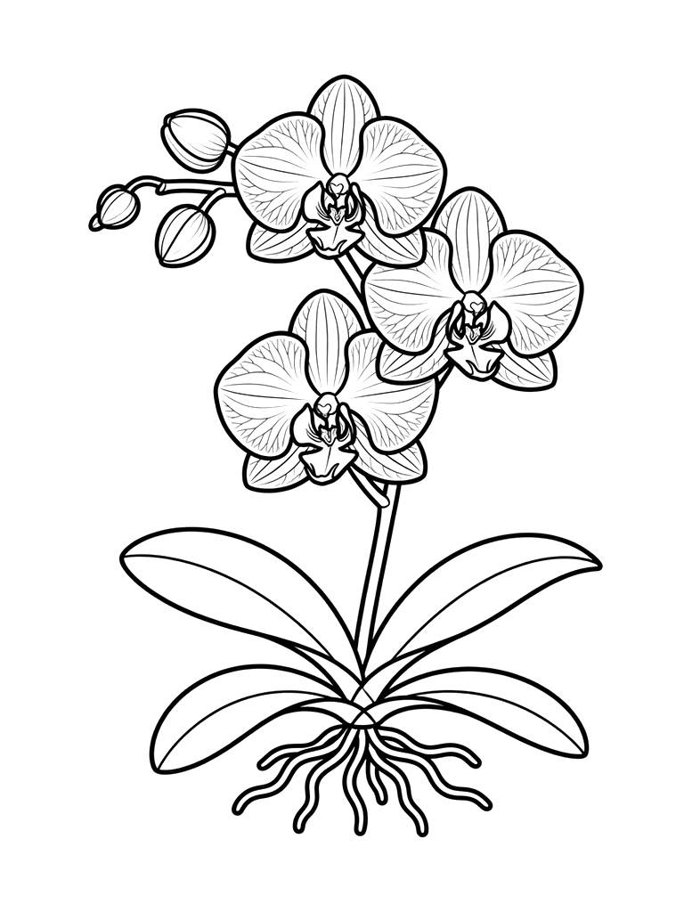 Orchid Illustration Coloring Page