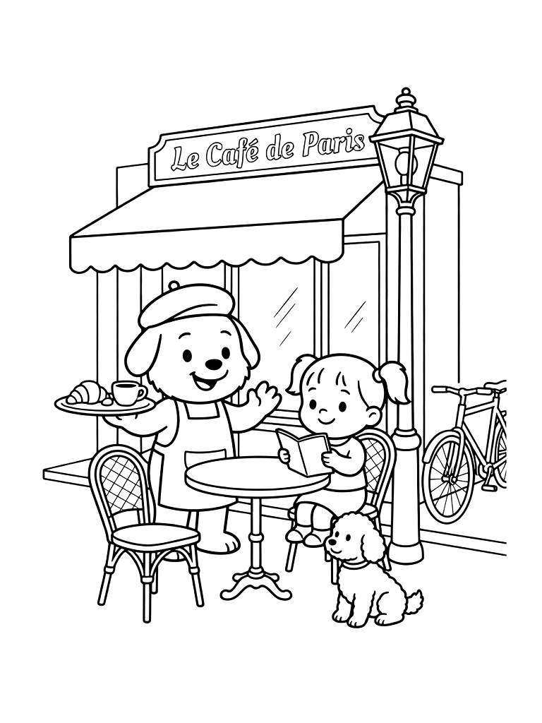 Paris Cafe Street Scene Coloring Page