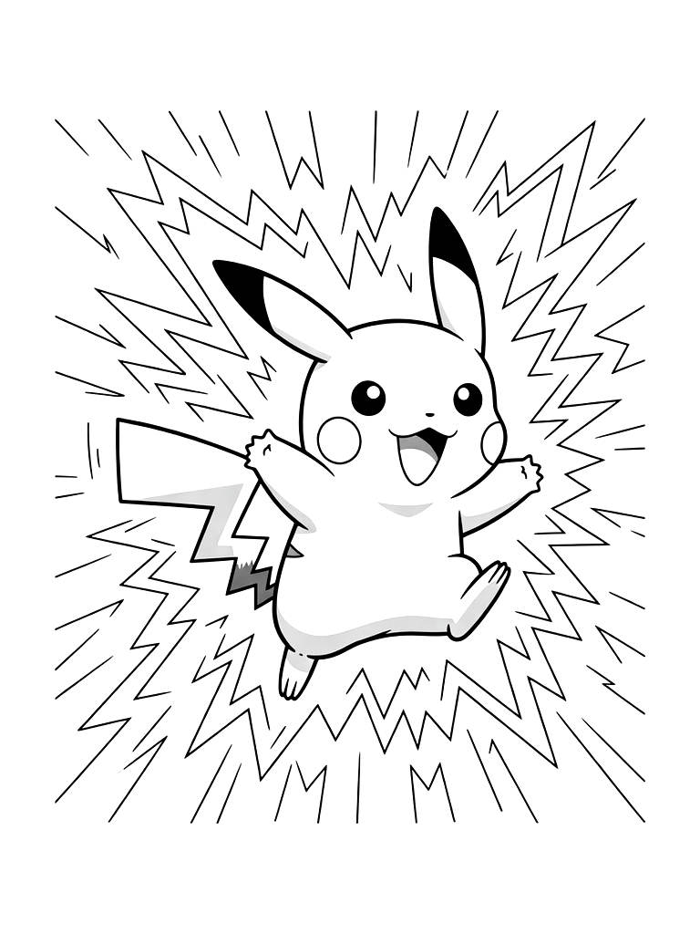 Pikachu With Thunderbolt Attack Coloring Page