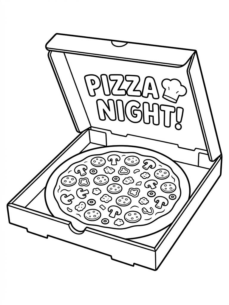 Pizza Box Open With Toppings Coloring Page