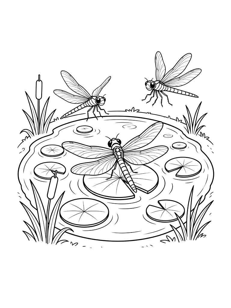 Pond With Dragonflies Coloring Page