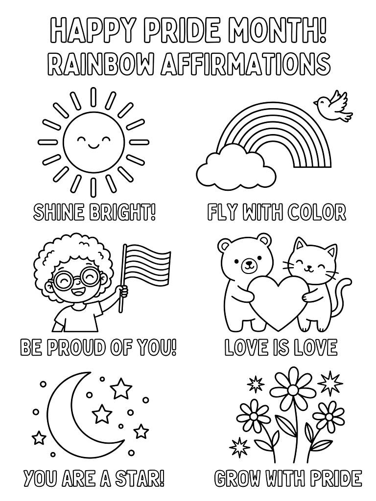 Pride Month Rainbow Affirmations Coloring Page