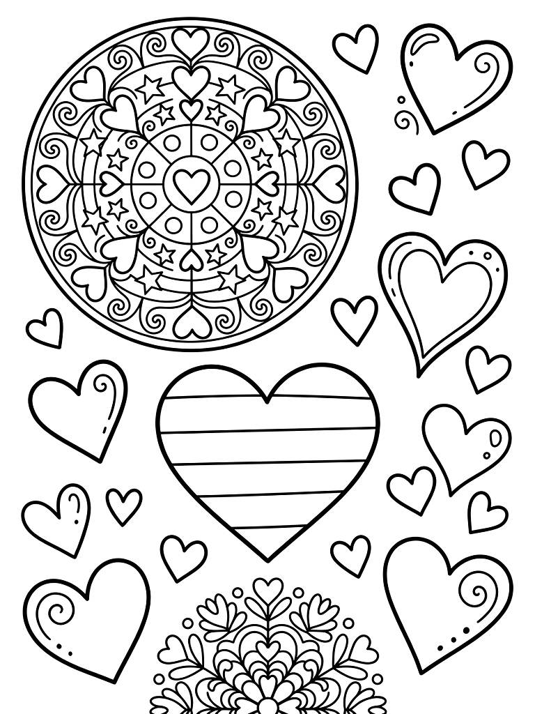 Pride Month Rainbow Mandalas & Hearts Coloring Page