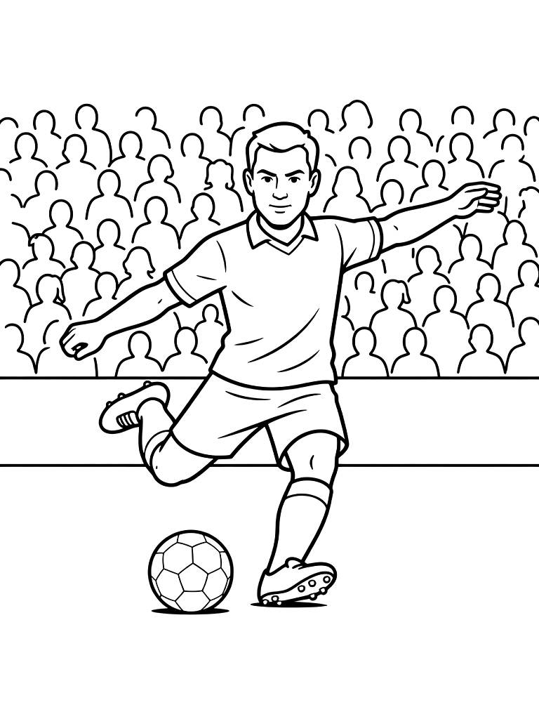 Professional Soccer Player Taking A Free Kick In A Crowded Stadium Coloring Page
