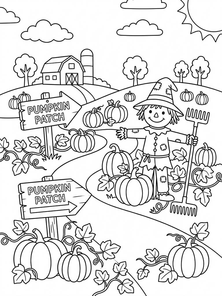 Pumpkin Patch Scene Coloring Page