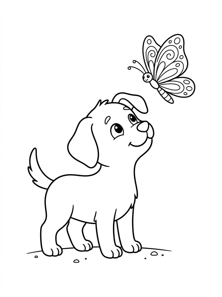 Puppy With Butterfly Coloring Pages