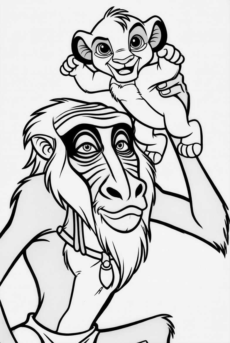 Rafiki Holding Baby Simba Coloring Page