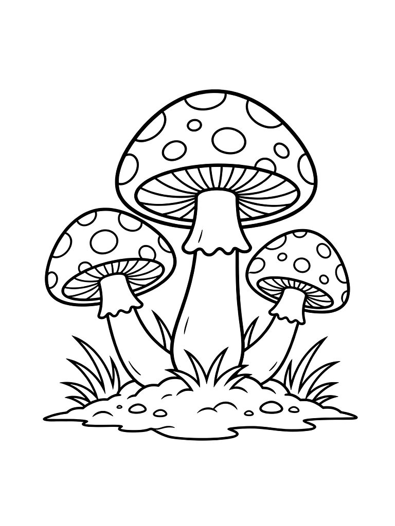 Red Toadstool Cluster Coloring Page