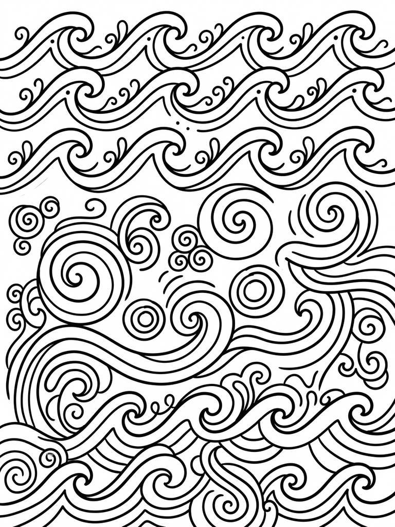 Repeating Wave And Spiral Zen Doodles Coloring Page