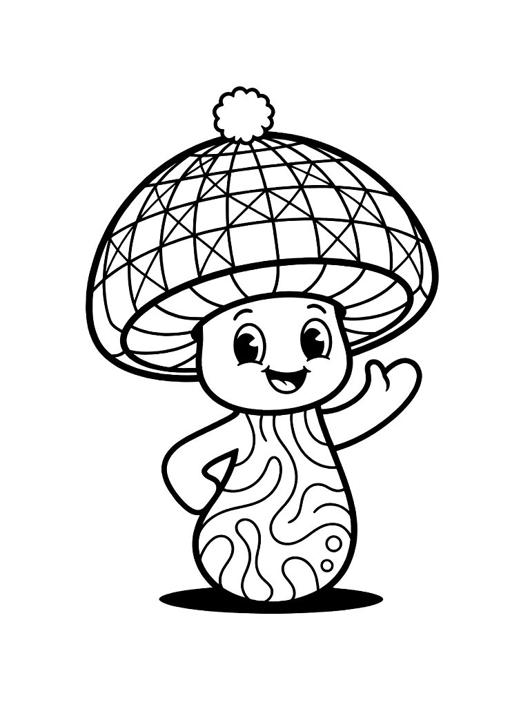 Retro 70s Style Mushroom With A Disco Ball Cap And Swirling Lava Lamp Patterns Coloring Page