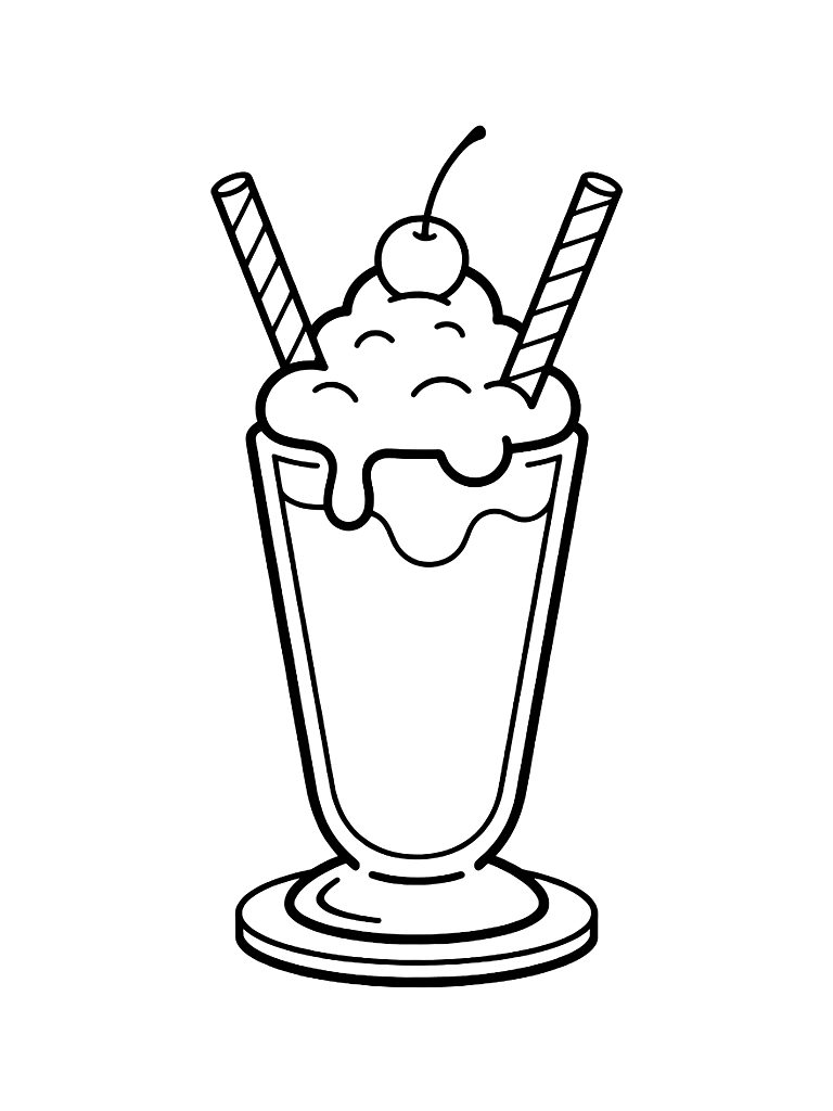 Retro Diner Milkshake With A Mountain Of Whipped Cream And Two Striped Straws Coloring Page
