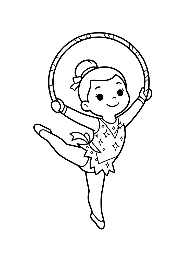 Rhythmic Gymnast Performing A Pose With A Hula Hoop And A Sparkling Leotard Coloring Page