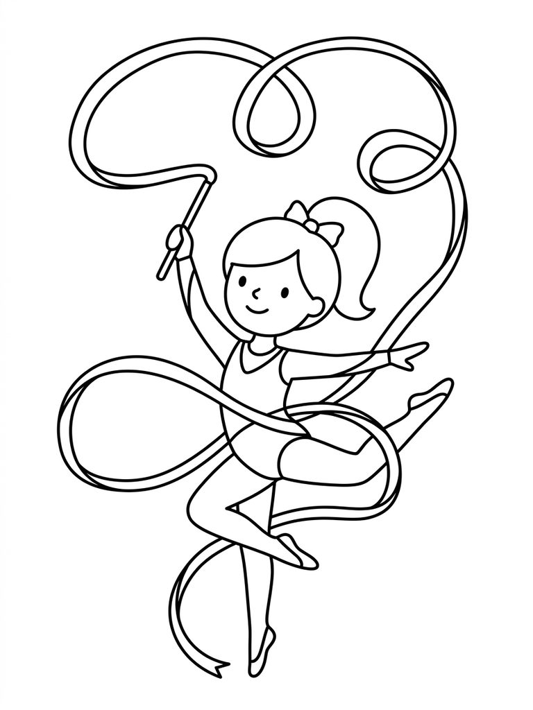 Rhythmic Gymnast With Ribbon Coloring Page