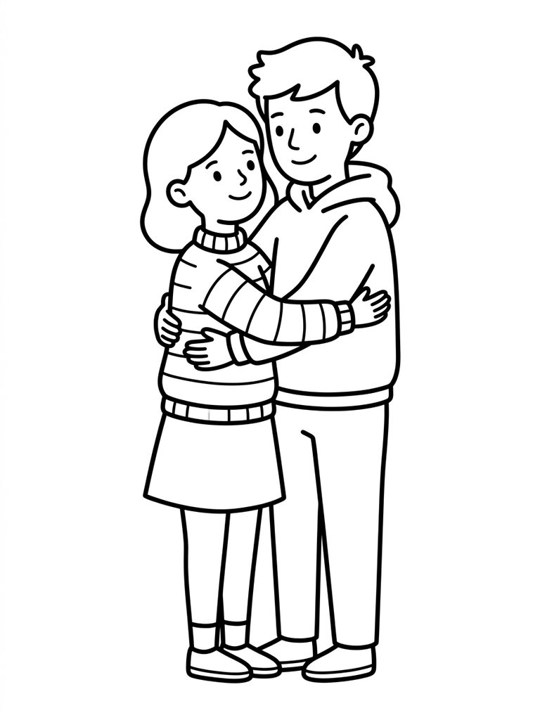Romantic Couple Hugging Coloring Page