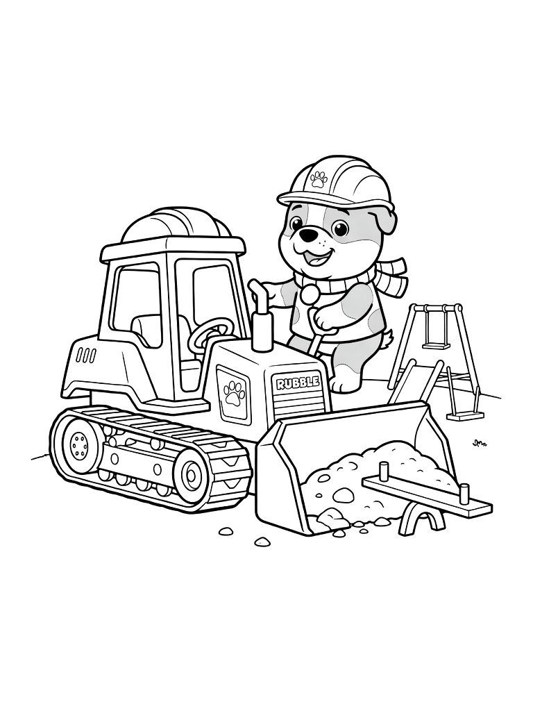 Rubble The Bulldog Using His Yellow Bulldozer To Help Build A New Playground Coloring Page