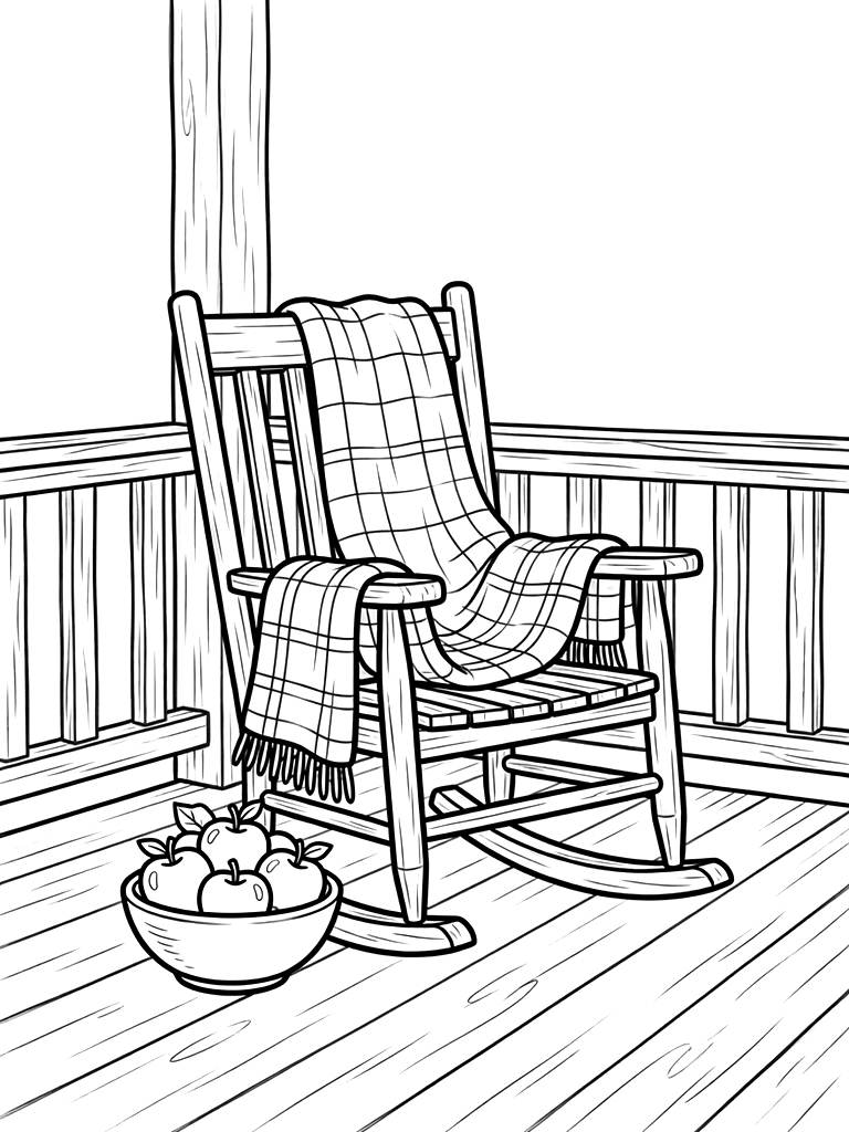 Rustic Wooden Porch With A Rocking Chair Coloring Page