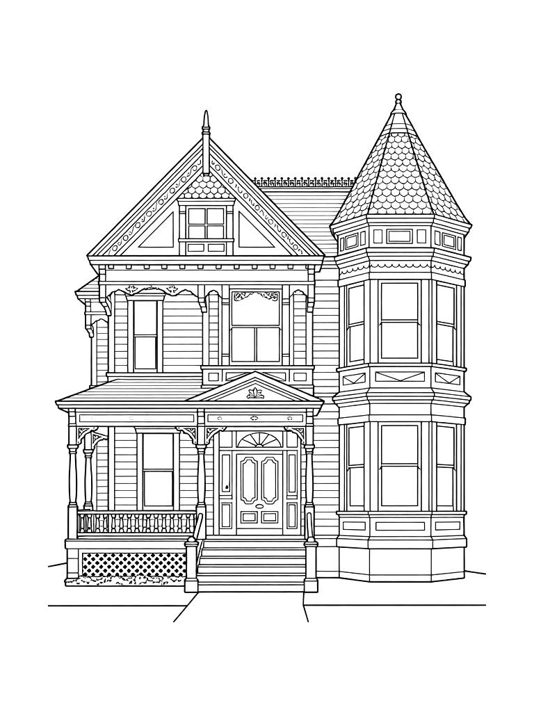 San Francisco Painted Lady Victorian House Coloring Page