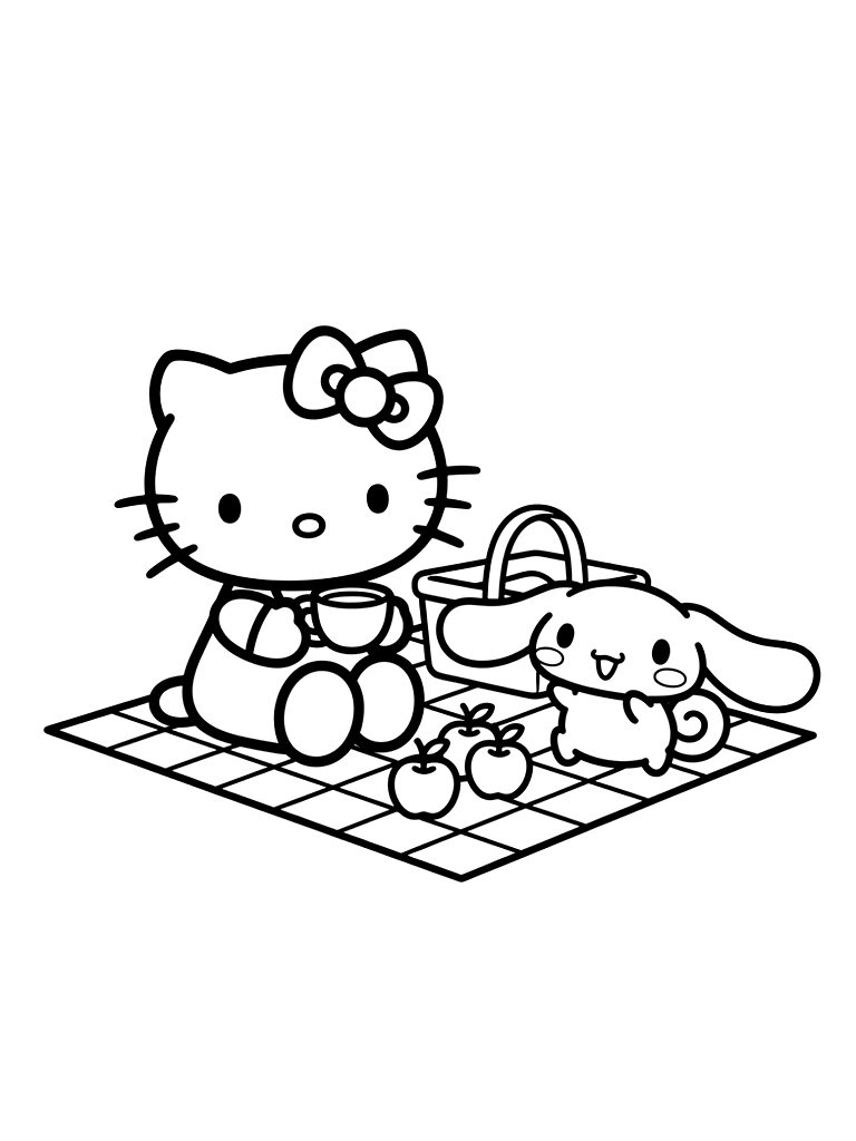 Sanrio Picnic With Hello Kitty And Cinnamoroll Coloring Page