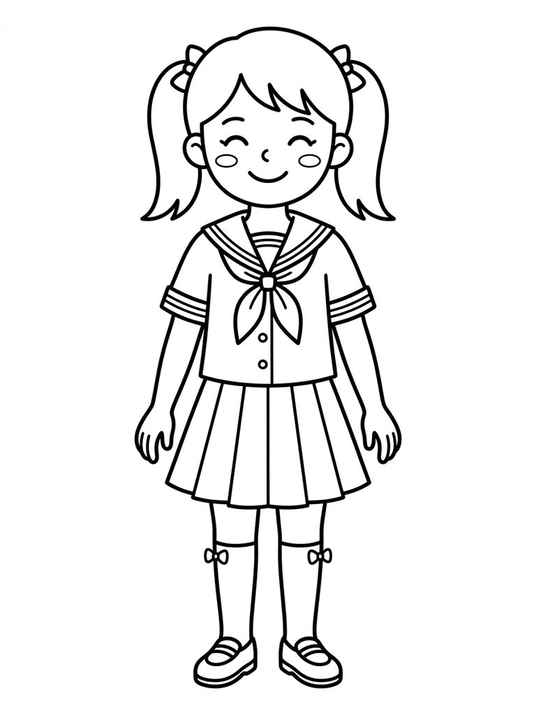 School Uniform / Sailor Uniform Girl Coloring Page